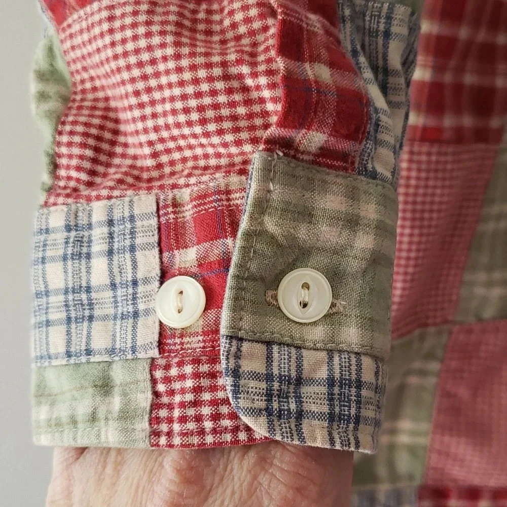 Eddie Bauer LaConner Shirt Womens Petites XS Long Sleeves Patchwork Plaid Preppy - Picture 2 of 6